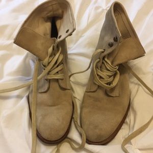 n.d.c. Made by Hand beige suede distressed boots